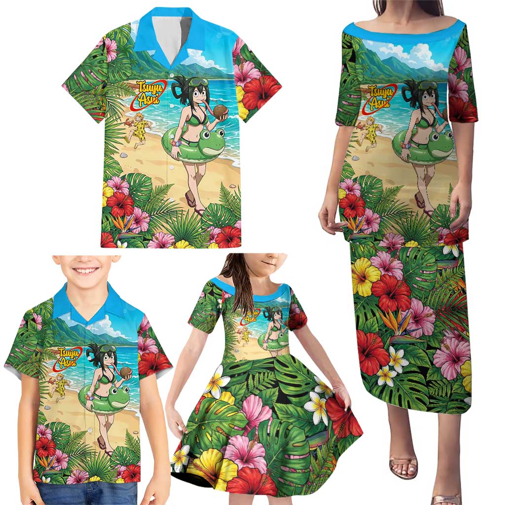 Tsuyu Asui Summer Chill Family Matching Puletasi and Hawaiian Shirt Tropical Anime Vacation Art