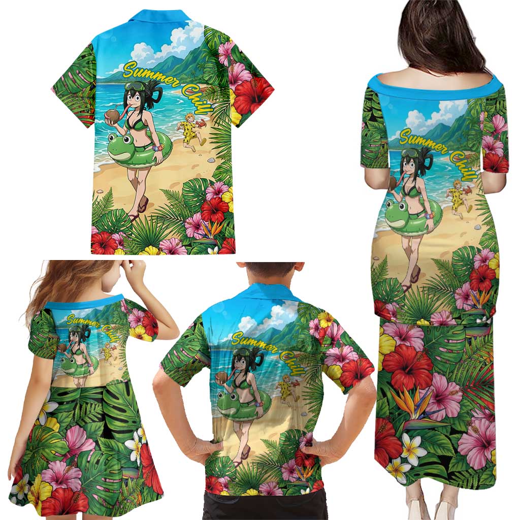 Tsuyu Asui Summer Chill Family Matching Puletasi and Hawaiian Shirt Tropical Anime Vacation Art