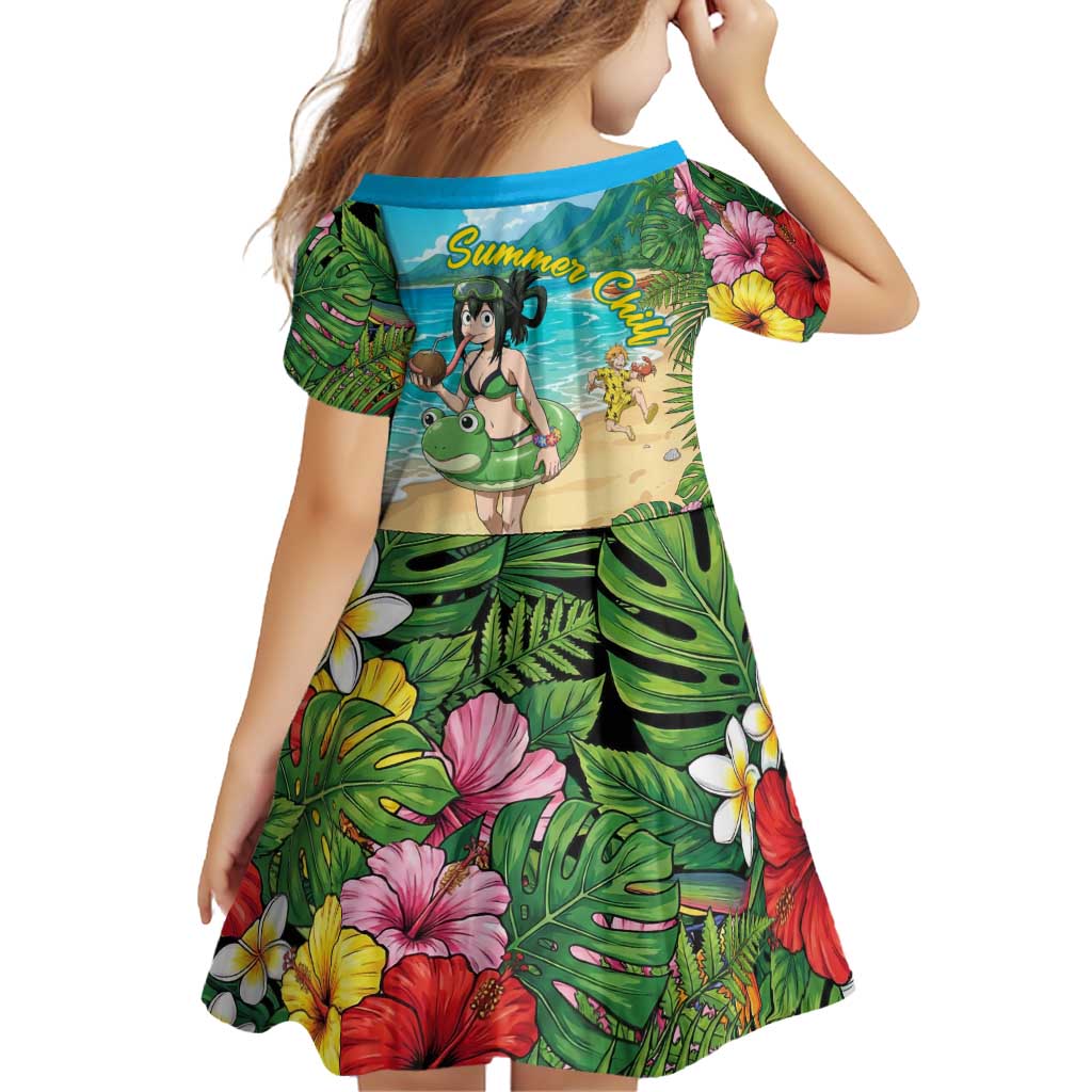 Tsuyu Asui Summer Chill Family Matching Short Sleeve Bodycon Dress and Hawaiian Shirt Tropical Anime Vacation Art