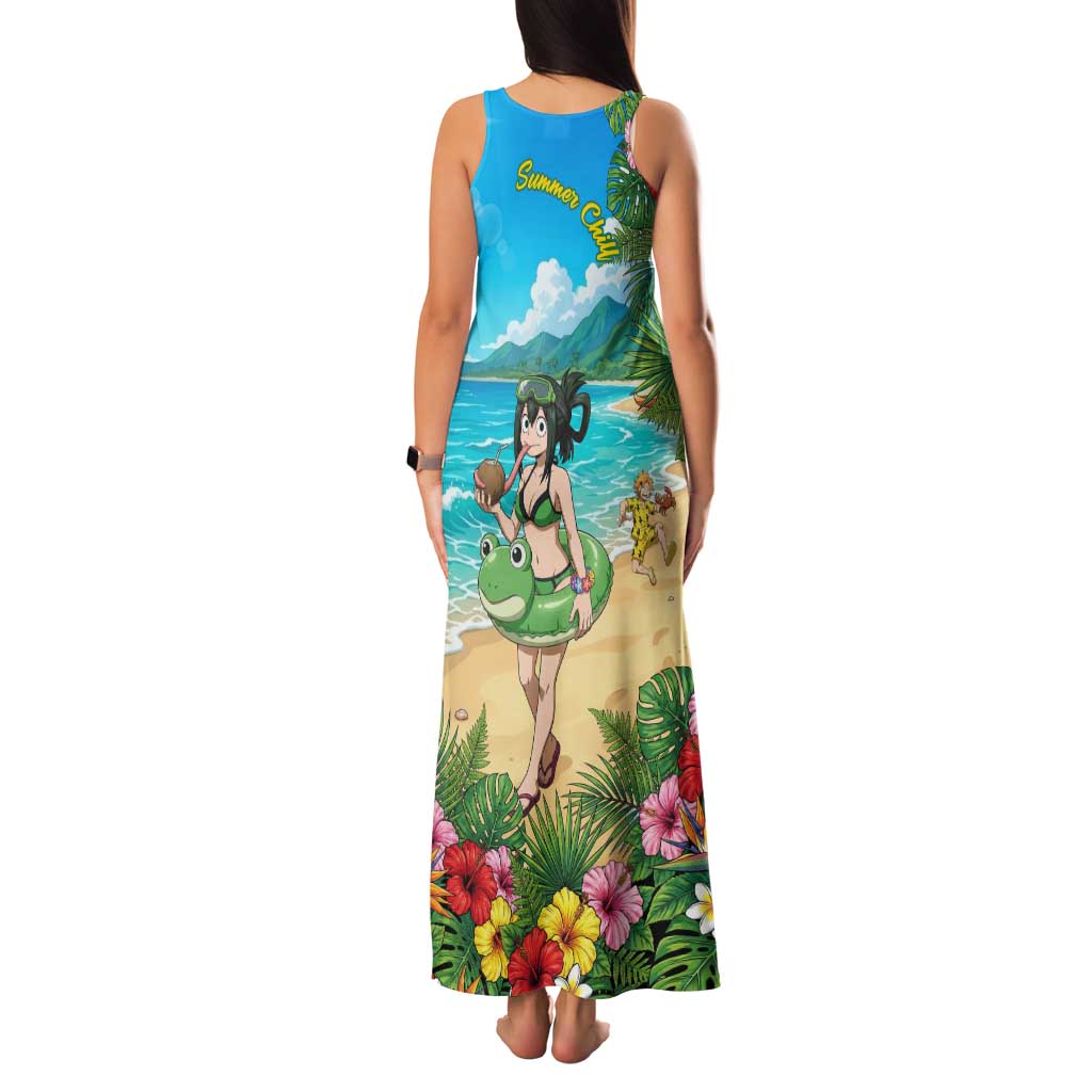 Tsuyu Asui Summer Chill Family Matching Tank Maxi Dress and Hawaiian Shirt Tropical Anime Vacation Art