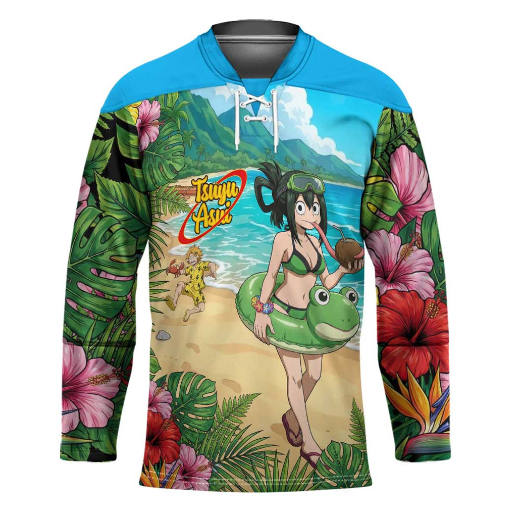 Tsuyu Asui Summer Chill Hockey Jersey Tropical Anime Vacation Art