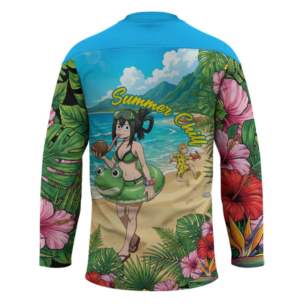 Tsuyu Asui Summer Chill Hockey Jersey Tropical Anime Vacation Art