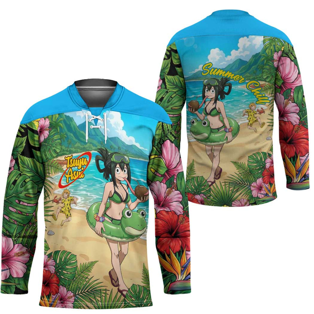 Tsuyu Asui Summer Chill Hockey Jersey Tropical Anime Vacation Art