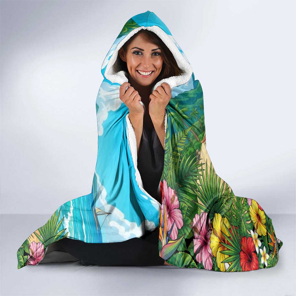 Tsuyu Asui Summer Chill Hooded Blanket Tropical Anime Vacation Art
