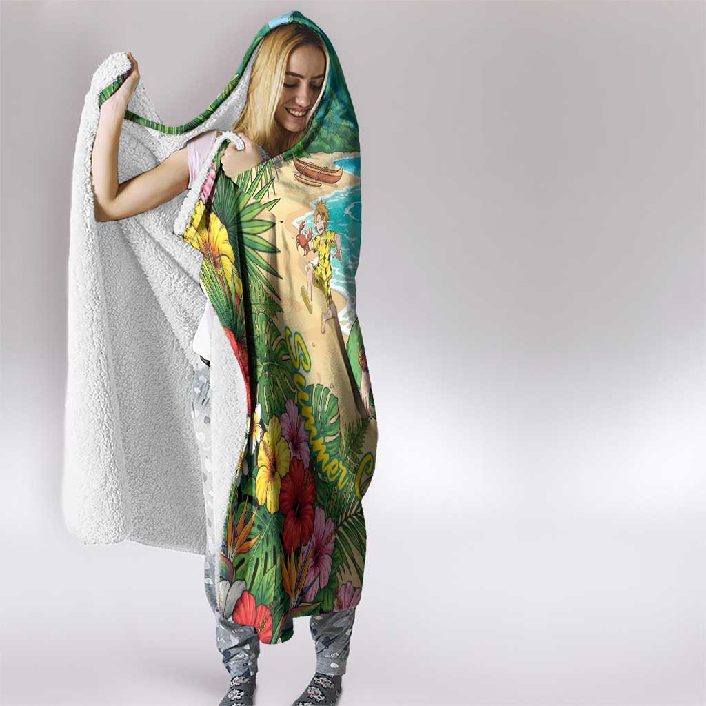 Tsuyu Asui Summer Chill Hooded Blanket Tropical Anime Vacation Art