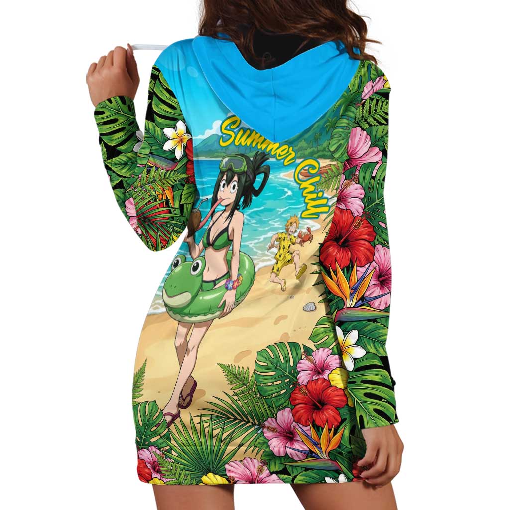 Tsuyu Asui Summer Chill Hoodie Dress Tropical Anime Vacation Art