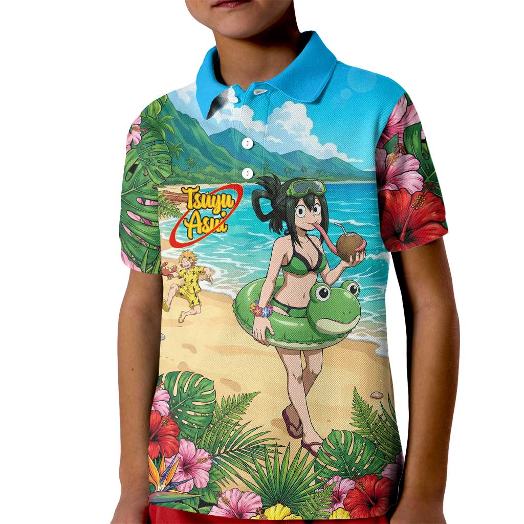 Tsuyu Asui Summer Chill Kid Polo Shirt Tropical Anime Vacation Art