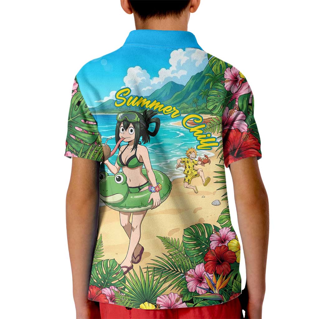 Tsuyu Asui Summer Chill Kid Polo Shirt Tropical Anime Vacation Art