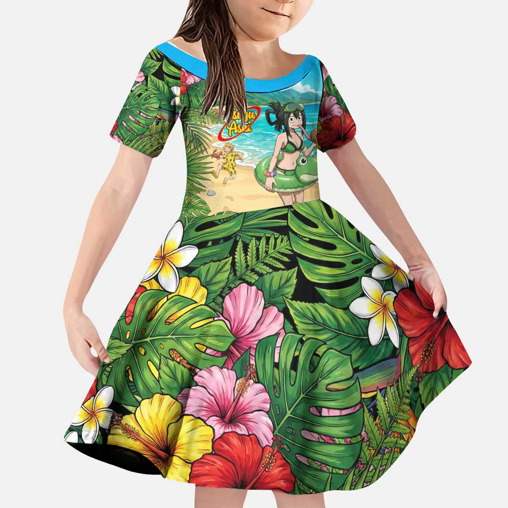Tsuyu Asui Summer Chill Kid Short Sleeve Dress Tropical Anime Vacation Art