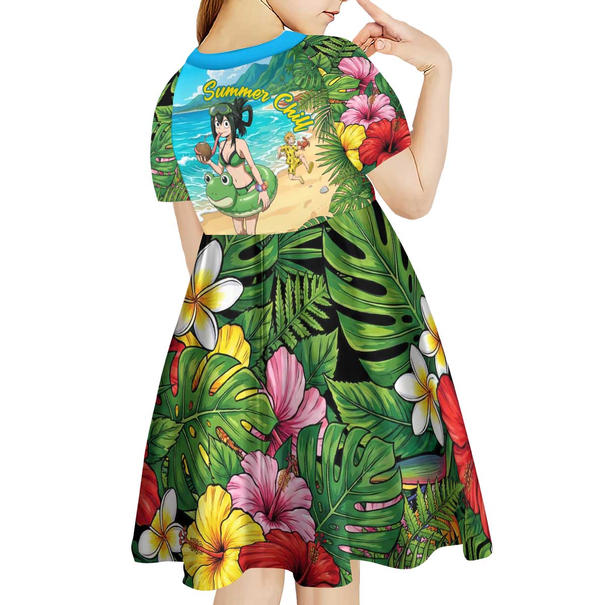 Tsuyu Asui Summer Chill Kid Short Sleeve Dress Tropical Anime Vacation Art