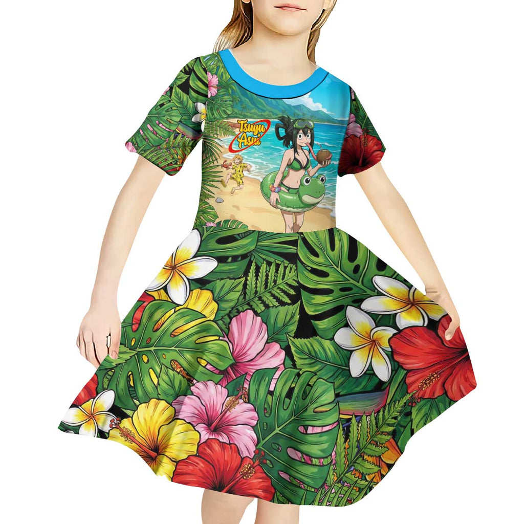 Tsuyu Asui Summer Chill Kid Short Sleeve Dress Tropical Anime Vacation Art