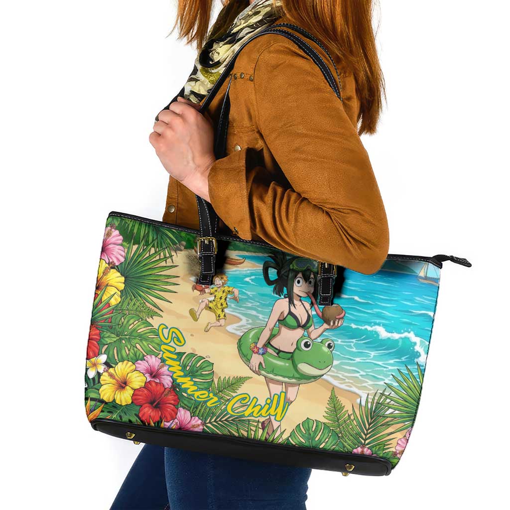 Tsuyu Asui Summer Chill Leather Tote Bag Tropical Anime Vacation Art