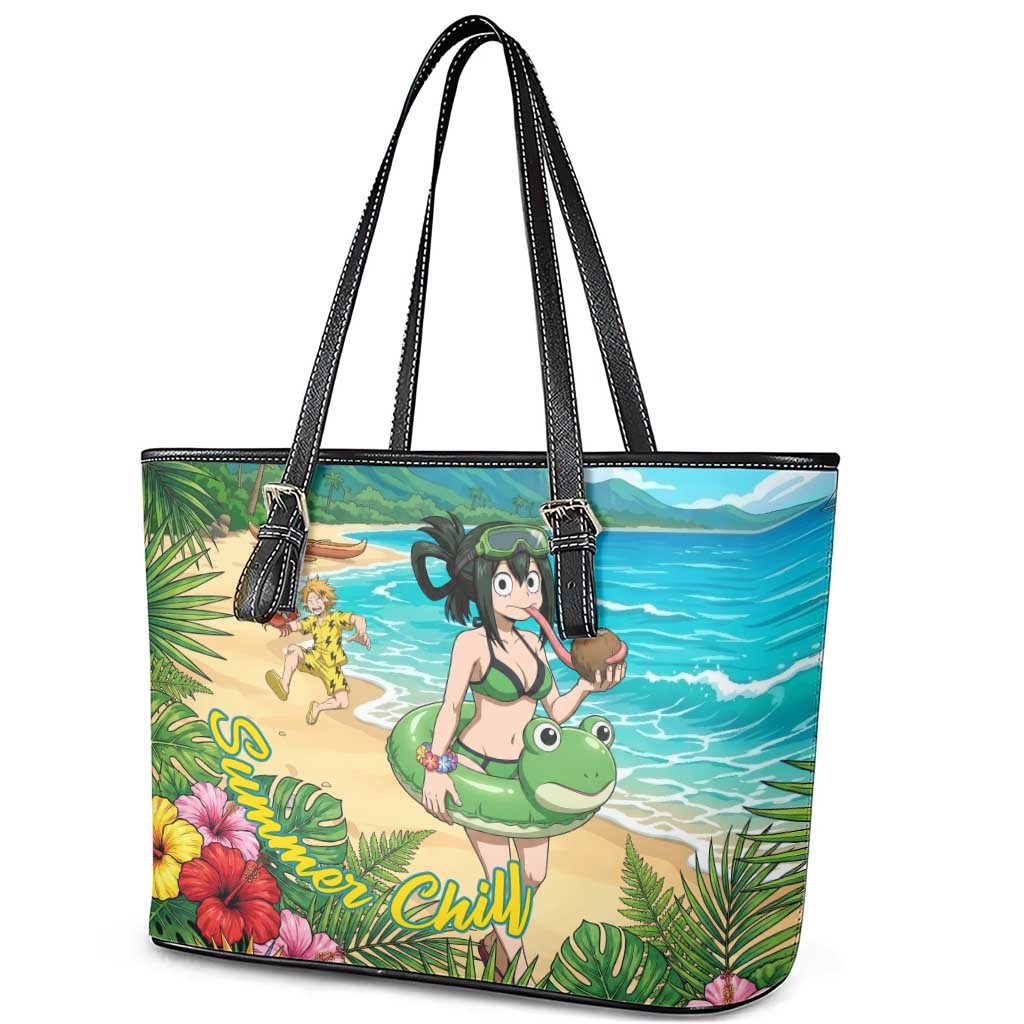 Tsuyu Asui Summer Chill Leather Tote Bag Tropical Anime Vacation Art