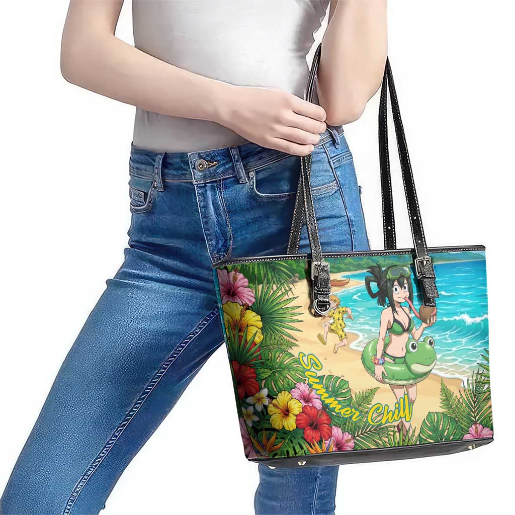 Tsuyu Asui Summer Chill Leather Tote Bag Tropical Anime Vacation Art