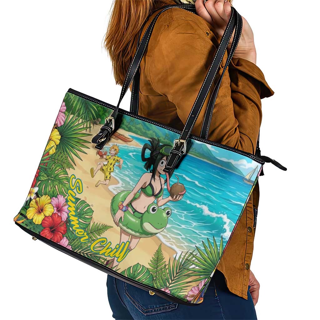 Tsuyu Asui Summer Chill Leather Tote Bag Tropical Anime Vacation Art