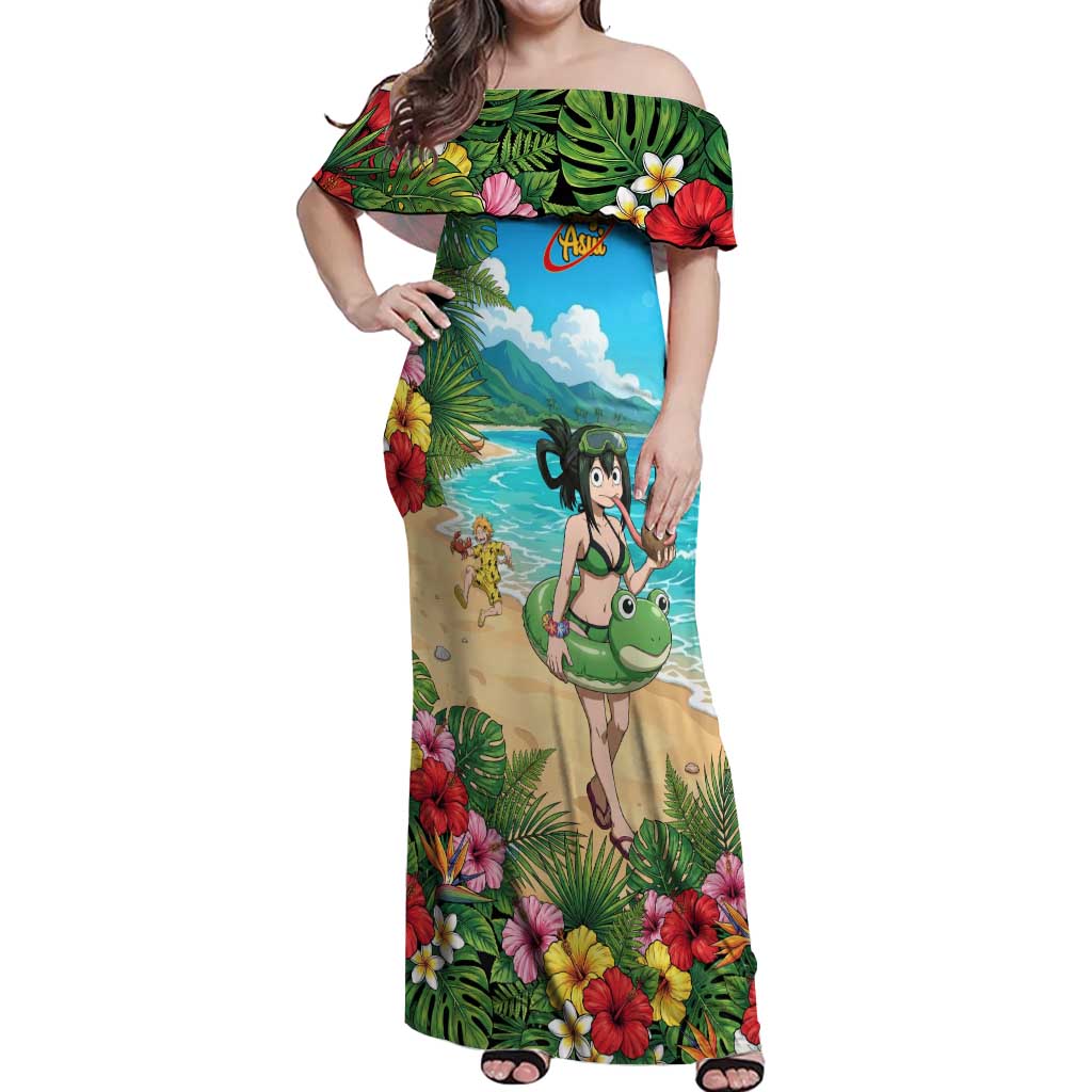 Tsuyu Asui Summer Chill Off Shoulder Maxi Dress Tropical Anime Vacation Art