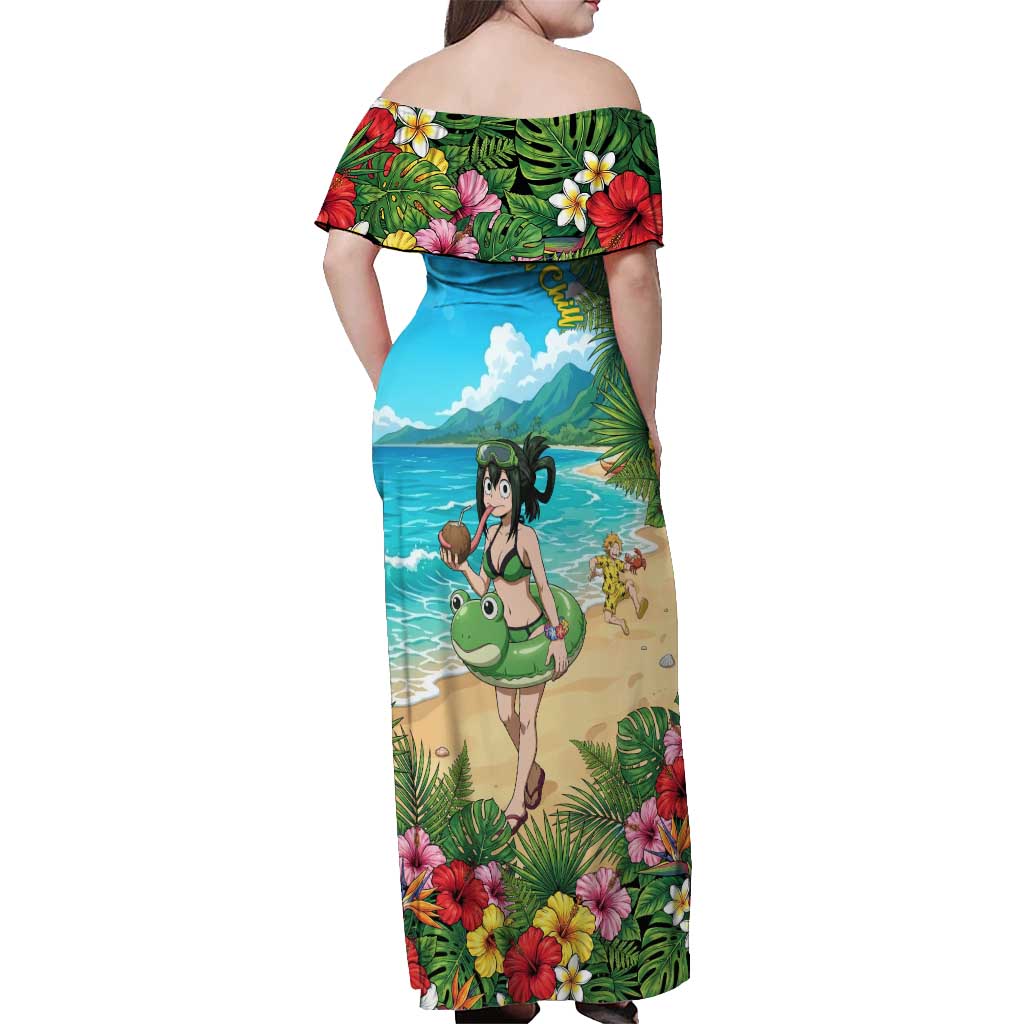 Tsuyu Asui Summer Chill Off Shoulder Maxi Dress Tropical Anime Vacation Art