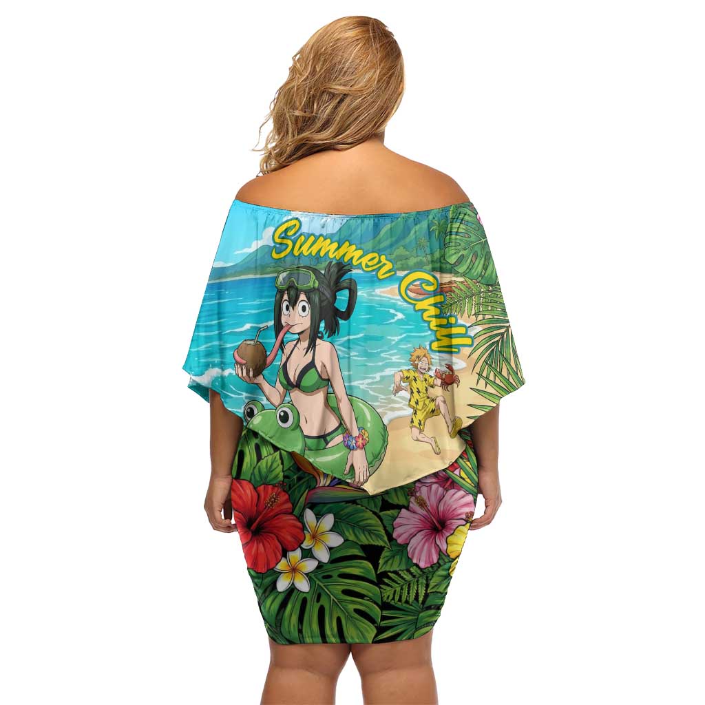 Tsuyu Asui Summer Chill Off Shoulder Short Dress Tropical Anime Vacation Art