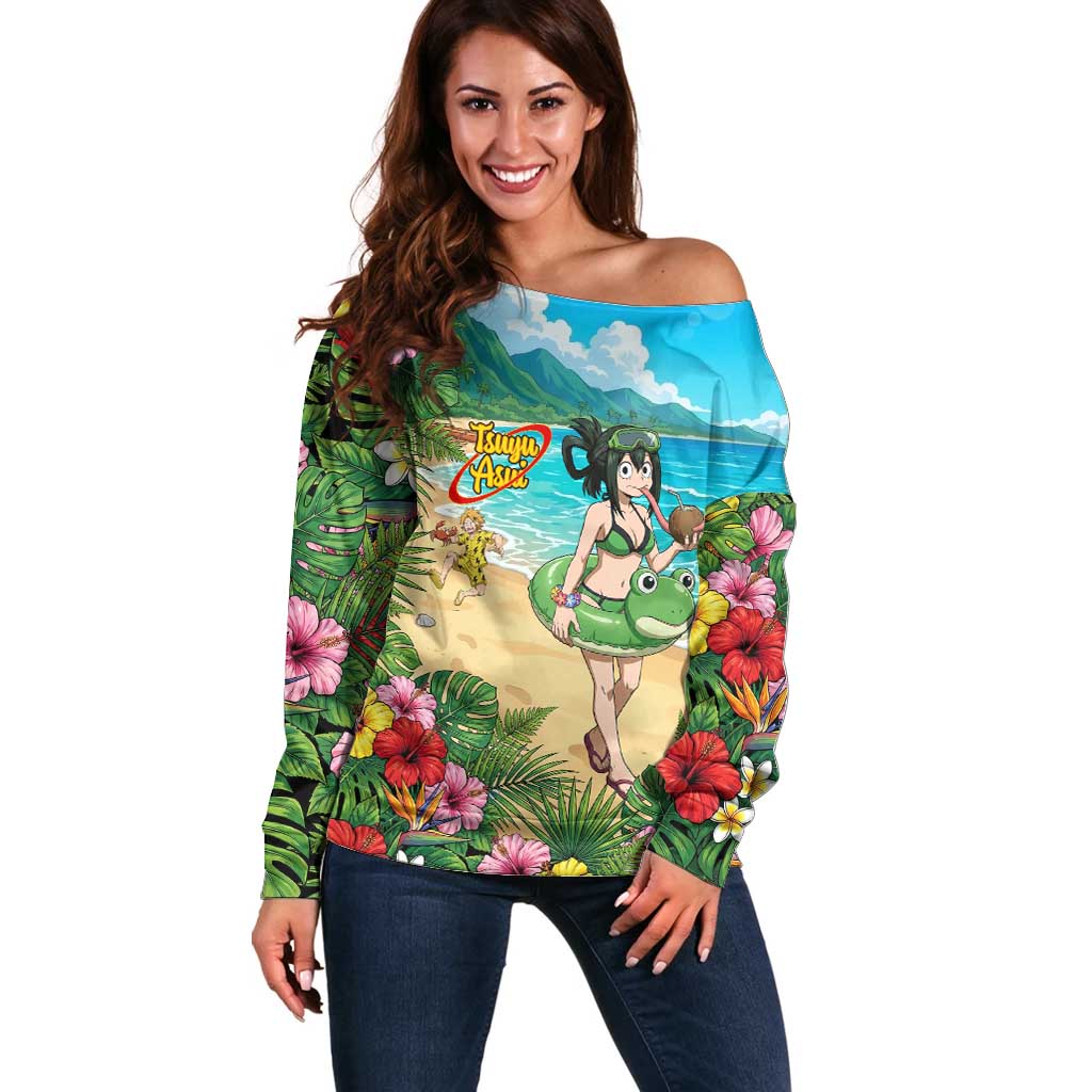 Tsuyu Asui Summer Chill Off Shoulder Sweater Tropical Anime Vacation Art