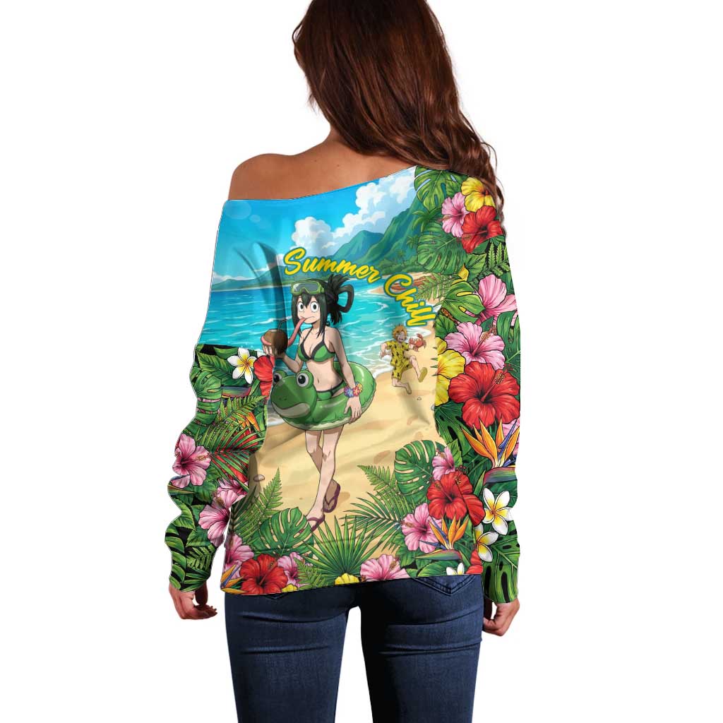 Tsuyu Asui Summer Chill Off Shoulder Sweater Tropical Anime Vacation Art