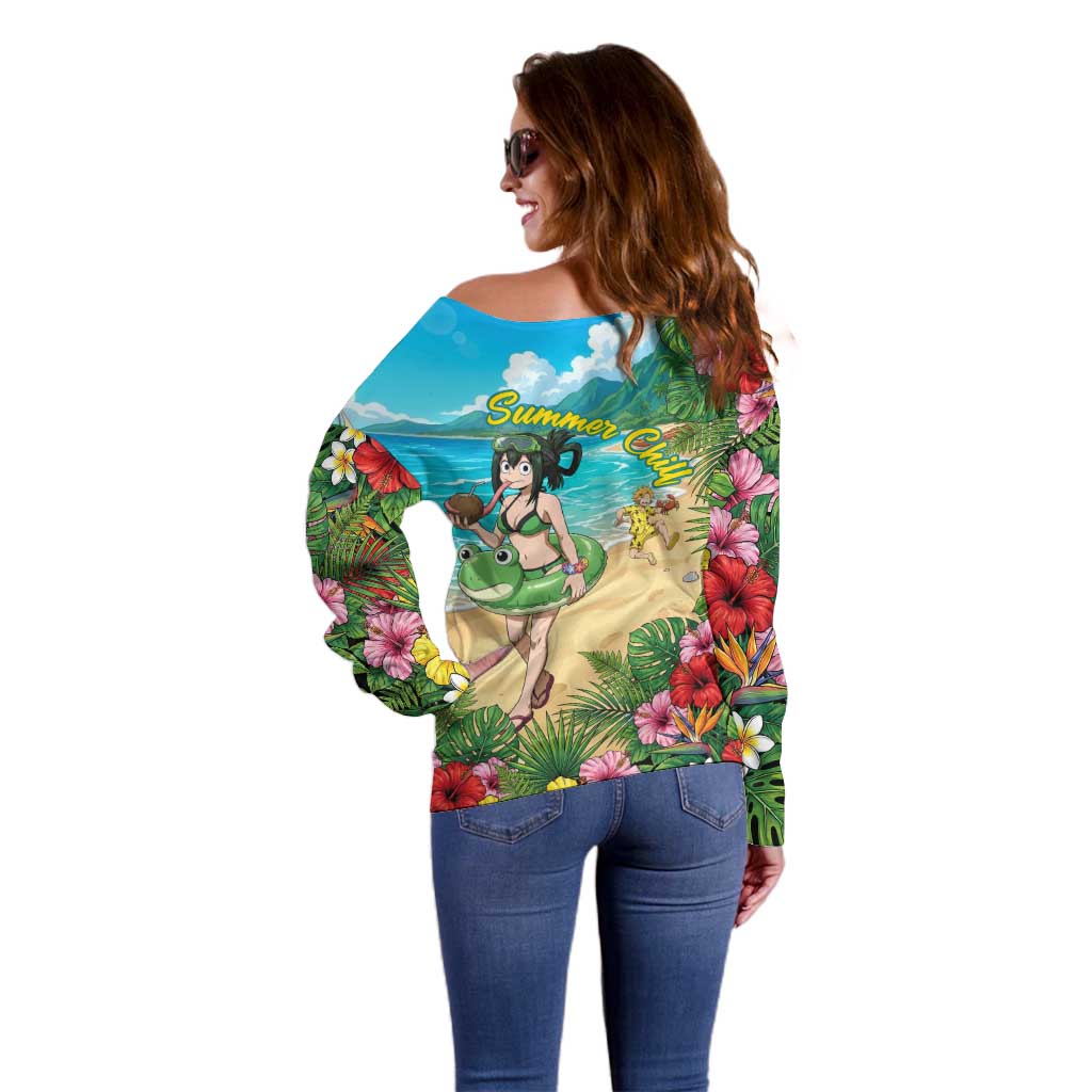 Tsuyu Asui Summer Chill Off Shoulder Sweater Tropical Anime Vacation Art