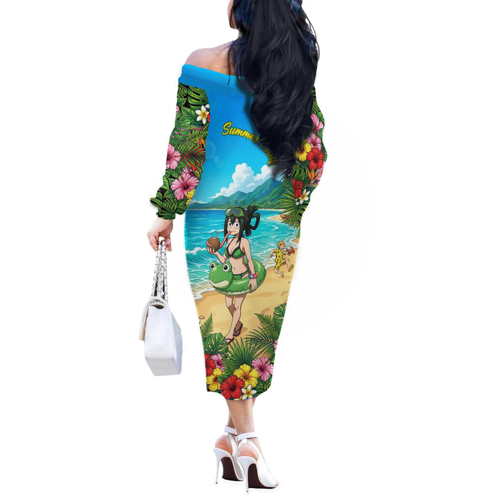Tsuyu Asui Summer Chill Off The Shoulder Long Sleeve Dress Tropical Anime Vacation Art
