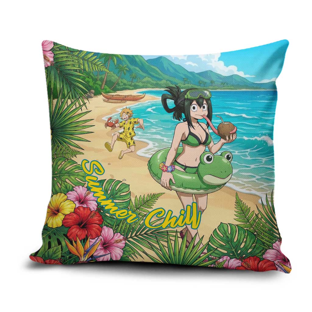 Tsuyu Asui Summer Chill Pillow Cover Tropical Anime Vacation Art