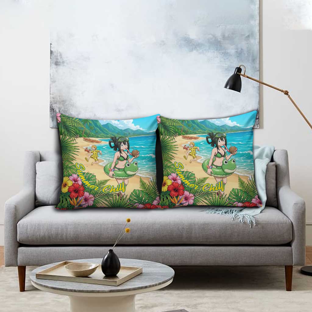 Tsuyu Asui Summer Chill Pillow Cover Tropical Anime Vacation Art