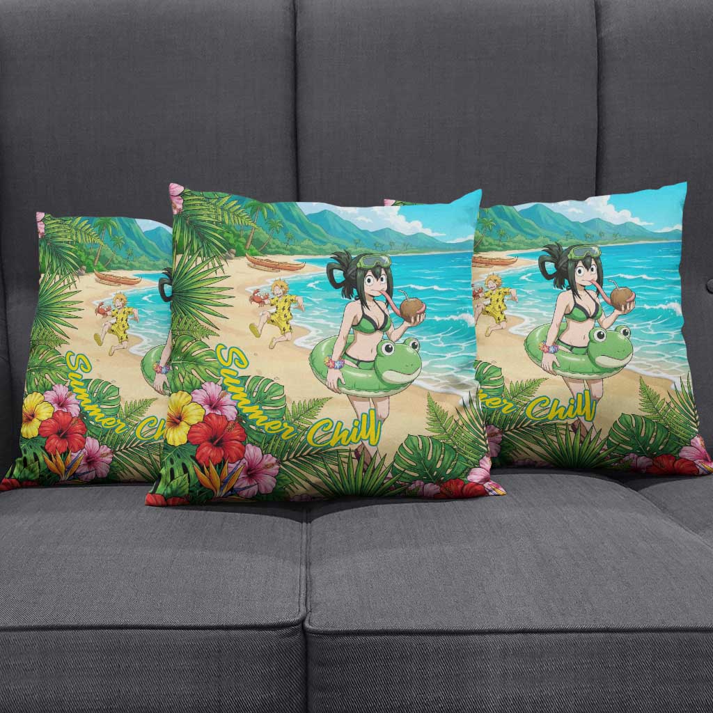 Tsuyu Asui Summer Chill Pillow Cover Tropical Anime Vacation Art