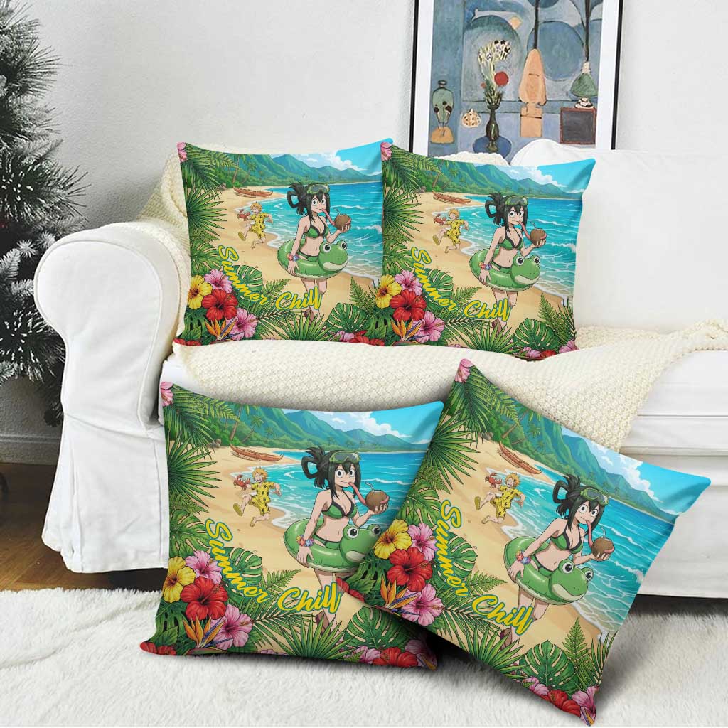 Tsuyu Asui Summer Chill Pillow Cover Tropical Anime Vacation Art
