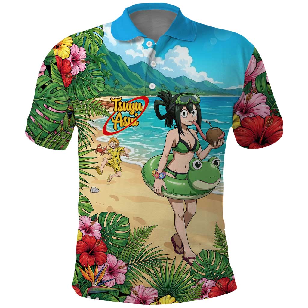 Tsuyu Asui Summer Chill Polo Shirt Tropical Anime Vacation Art