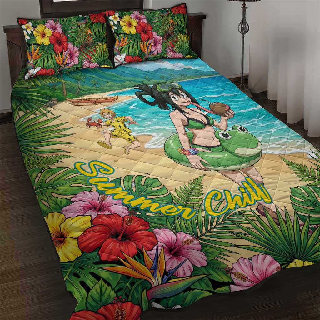 Tsuyu Asui Summer Chill Quilt Bed Set Tropical Anime Vacation Art