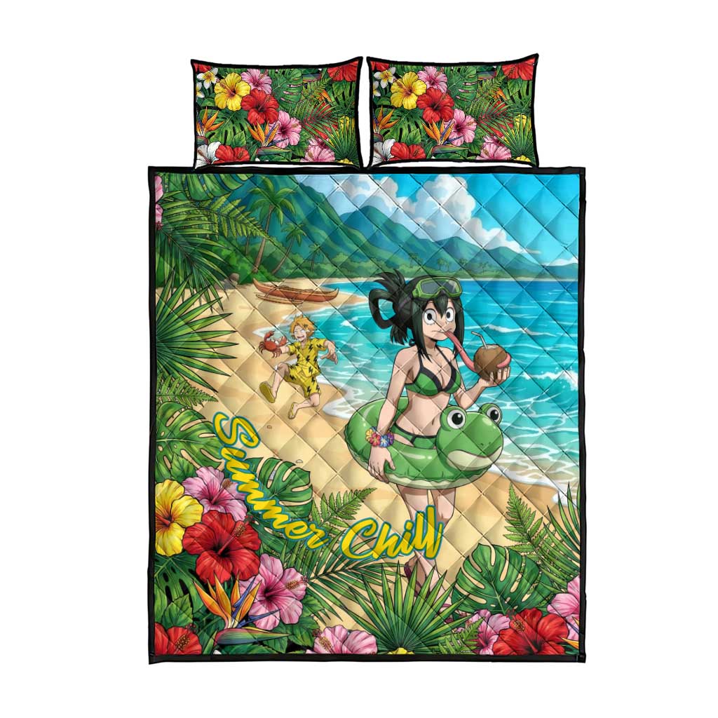 Tsuyu Asui Summer Chill Quilt Bed Set Tropical Anime Vacation Art