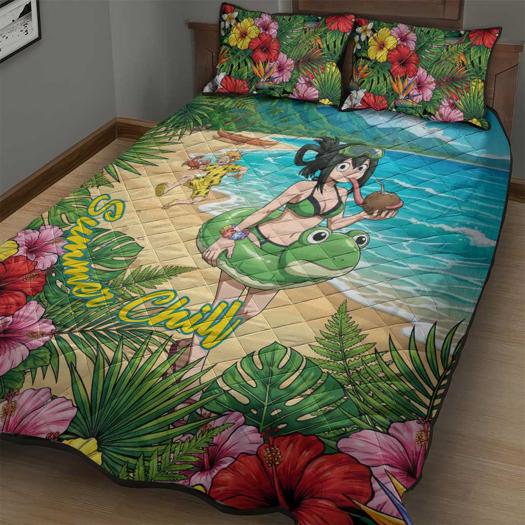Tsuyu Asui Summer Chill Quilt Bed Set Tropical Anime Vacation Art