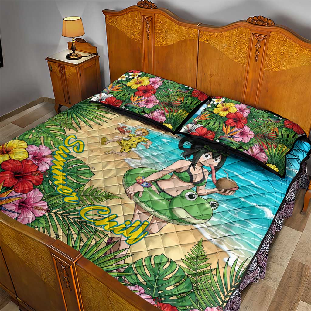 Tsuyu Asui Summer Chill Quilt Bed Set Tropical Anime Vacation Art