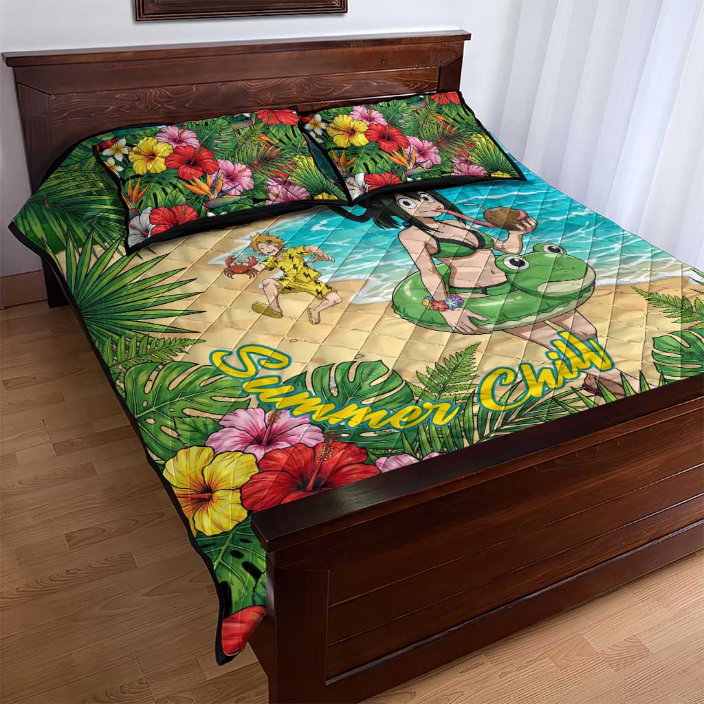 Tsuyu Asui Summer Chill Quilt Bed Set Tropical Anime Vacation Art