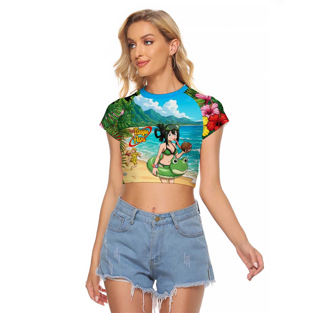 Tsuyu Asui Summer Chill Raglan Cropped T Shirt Tropical Anime Vacation Art