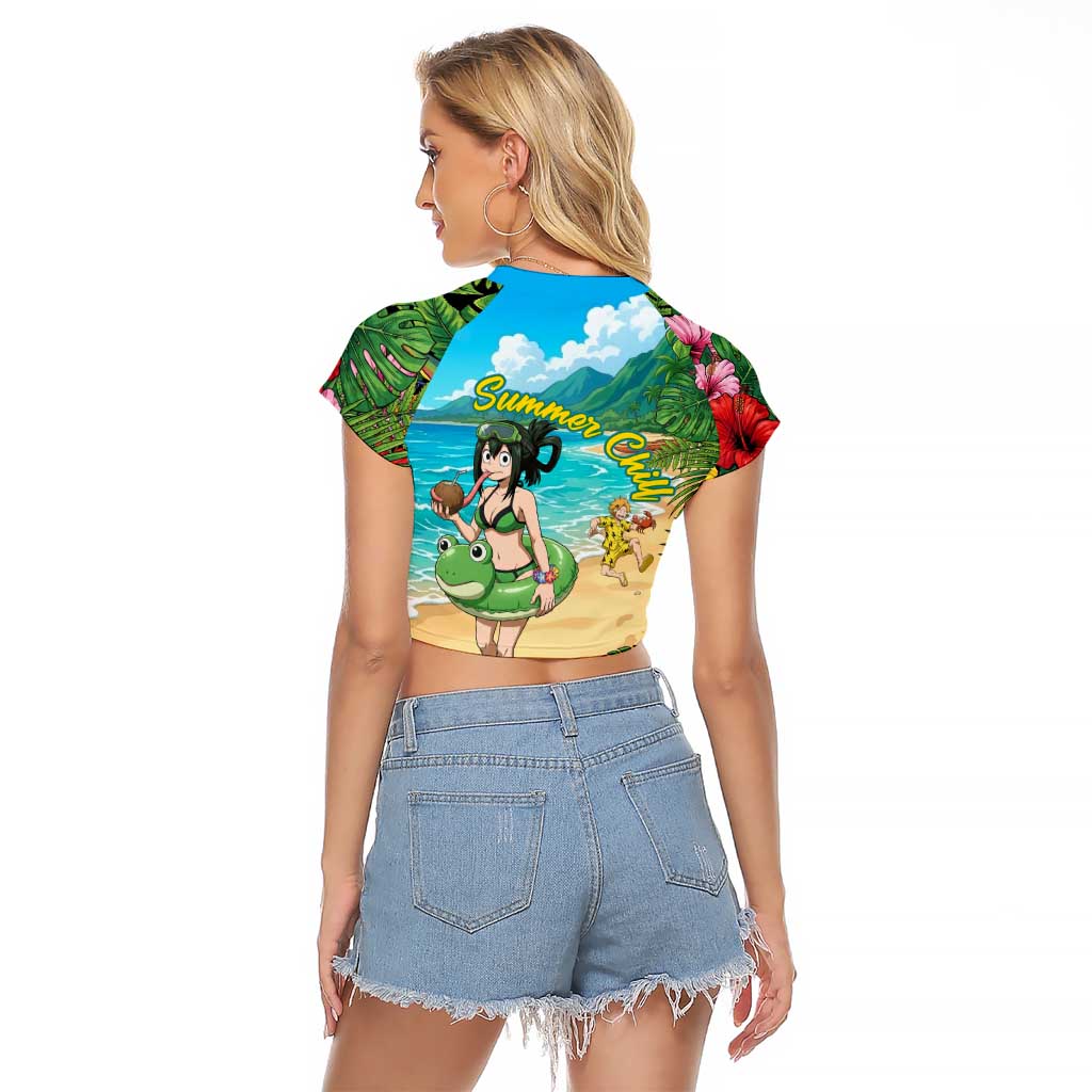 Tsuyu Asui Summer Chill Raglan Cropped T Shirt Tropical Anime Vacation Art