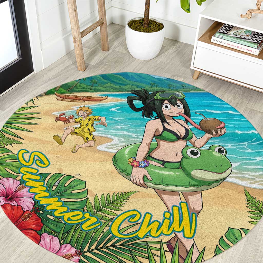 Tsuyu Asui Summer Chill Round Carpet Tropical Anime Vacation Art