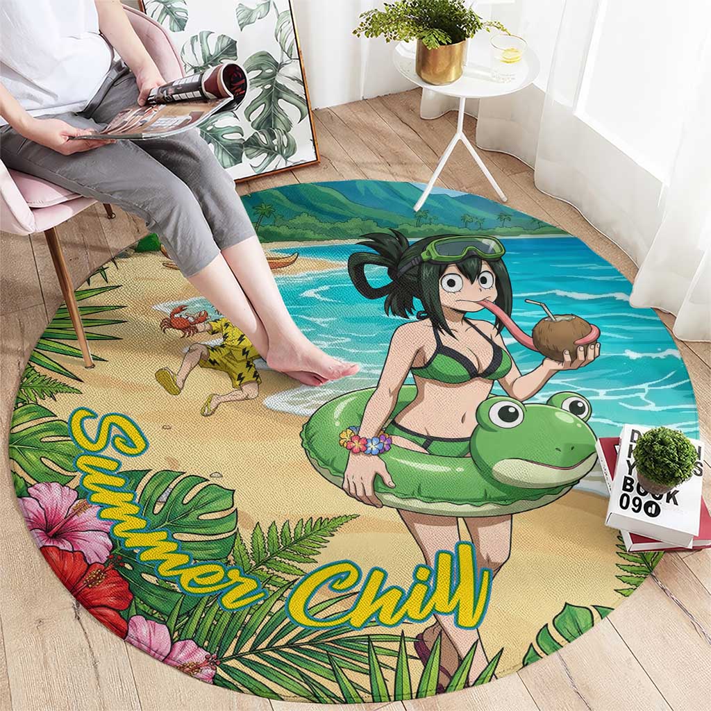Tsuyu Asui Summer Chill Round Carpet Tropical Anime Vacation Art