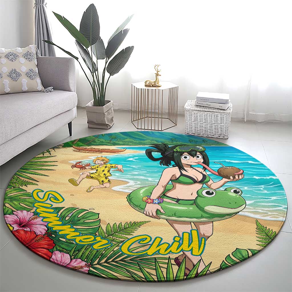 Tsuyu Asui Summer Chill Round Carpet Tropical Anime Vacation Art