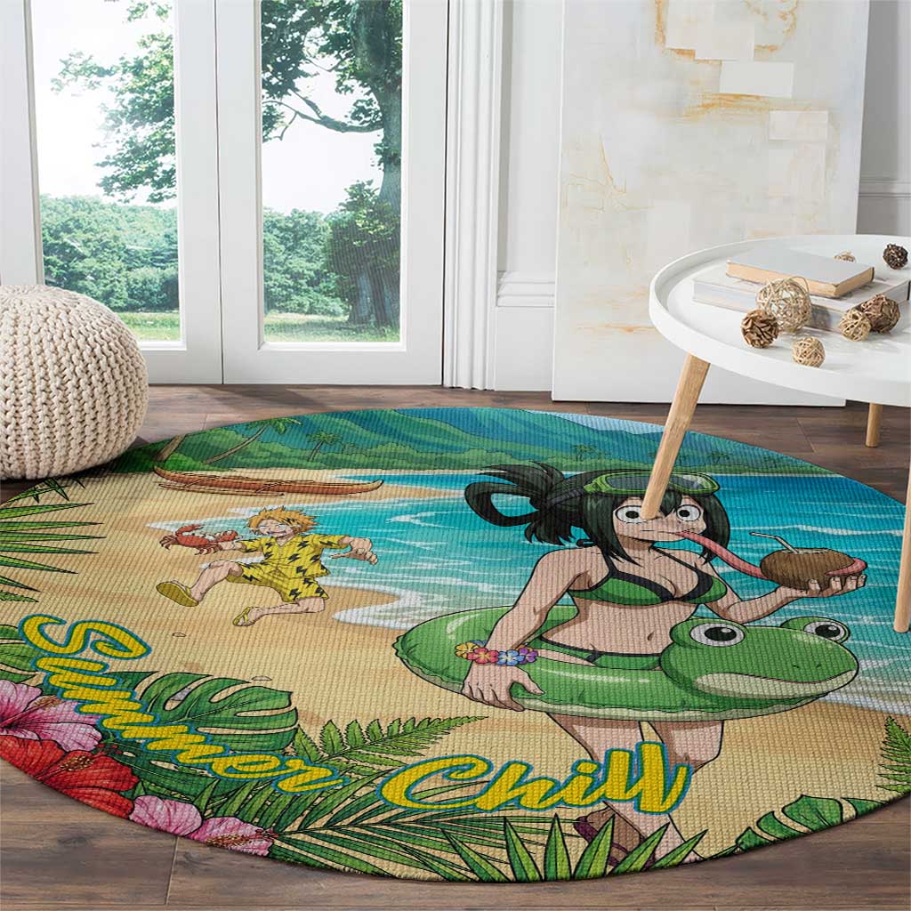 Tsuyu Asui Summer Chill Round Carpet Tropical Anime Vacation Art
