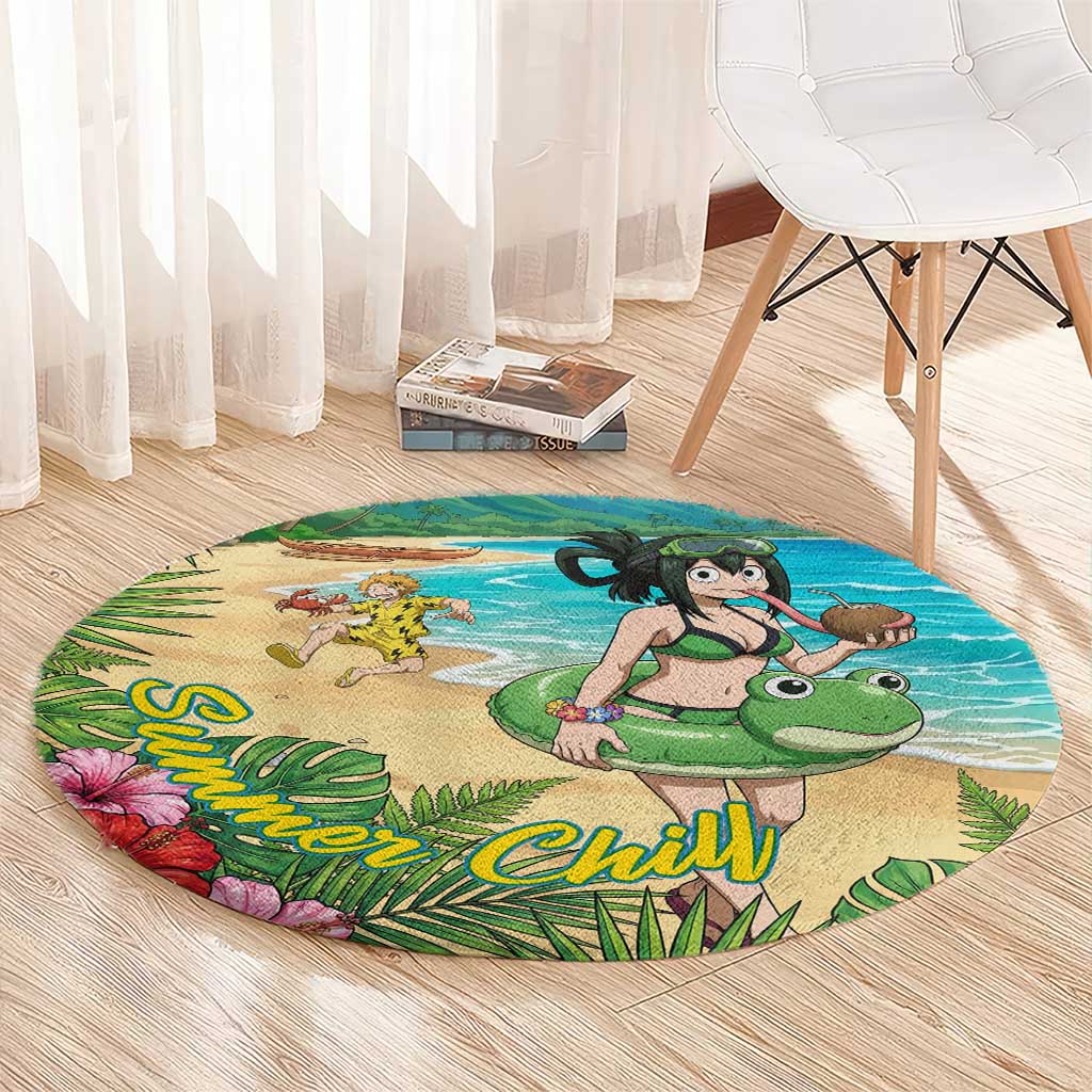 Tsuyu Asui Summer Chill Round Carpet Tropical Anime Vacation Art