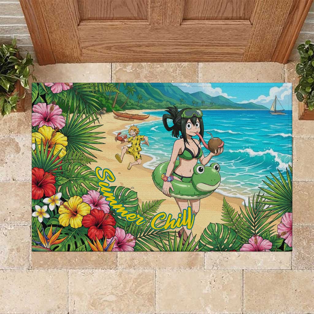 Tsuyu Asui Summer Chill Rubber Doormat Tropical Anime Vacation Art