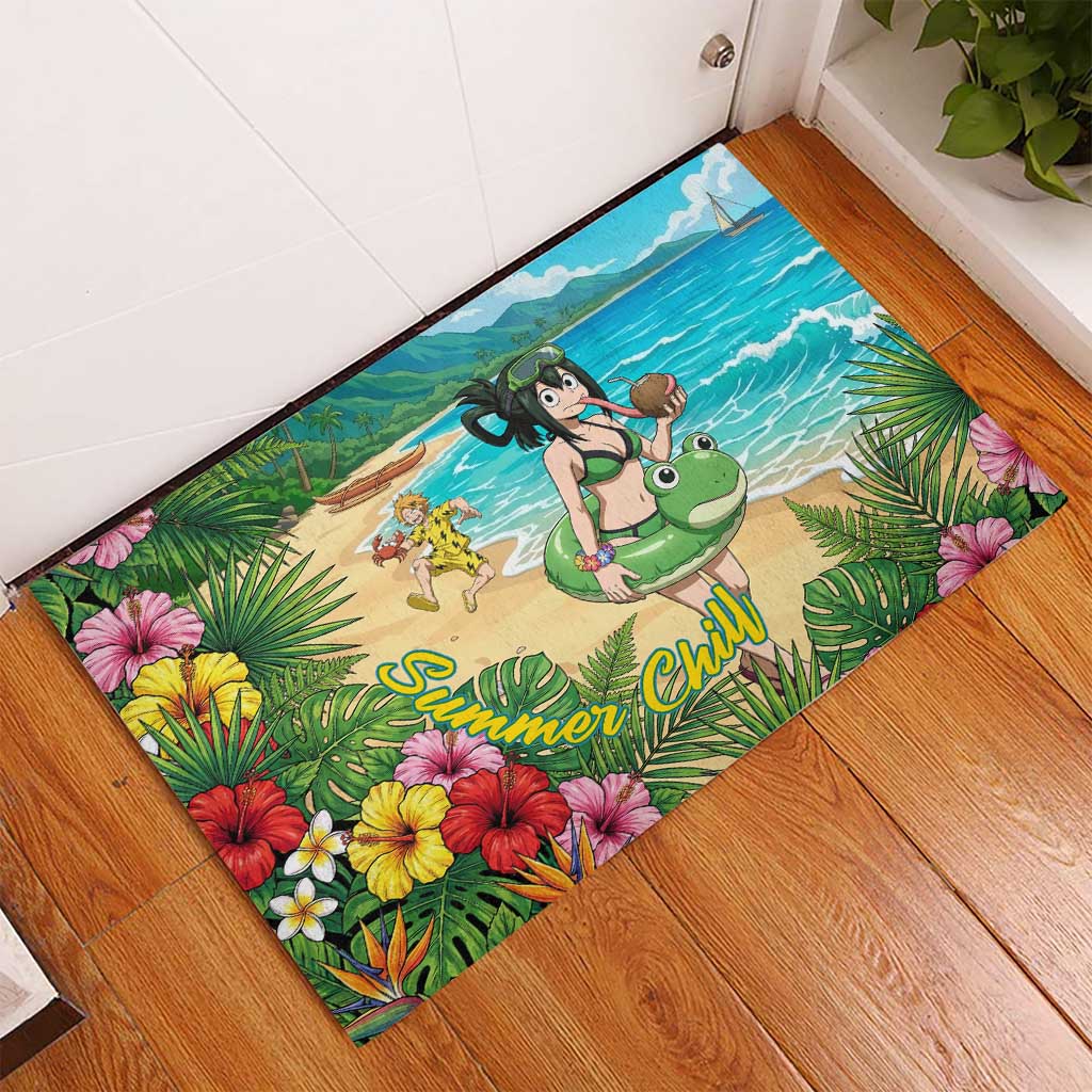 Tsuyu Asui Summer Chill Rubber Doormat Tropical Anime Vacation Art