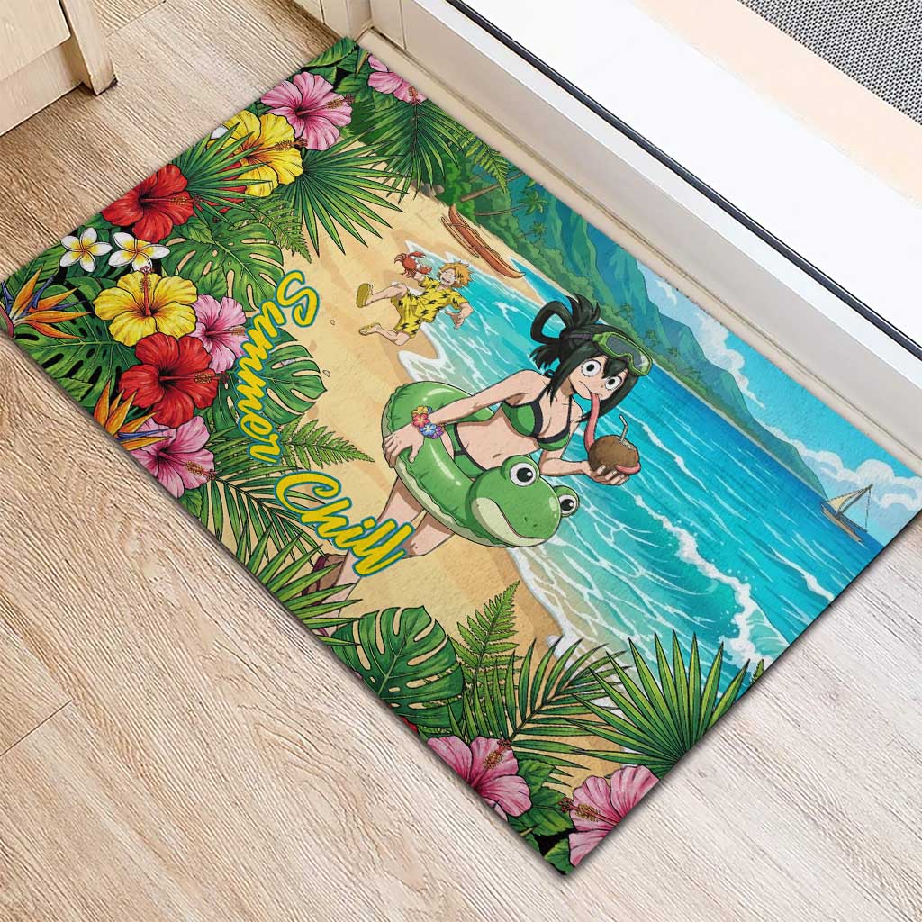 Tsuyu Asui Summer Chill Rubber Doormat Tropical Anime Vacation Art
