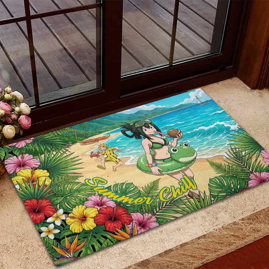 Tsuyu Asui Summer Chill Rubber Doormat Tropical Anime Vacation Art
