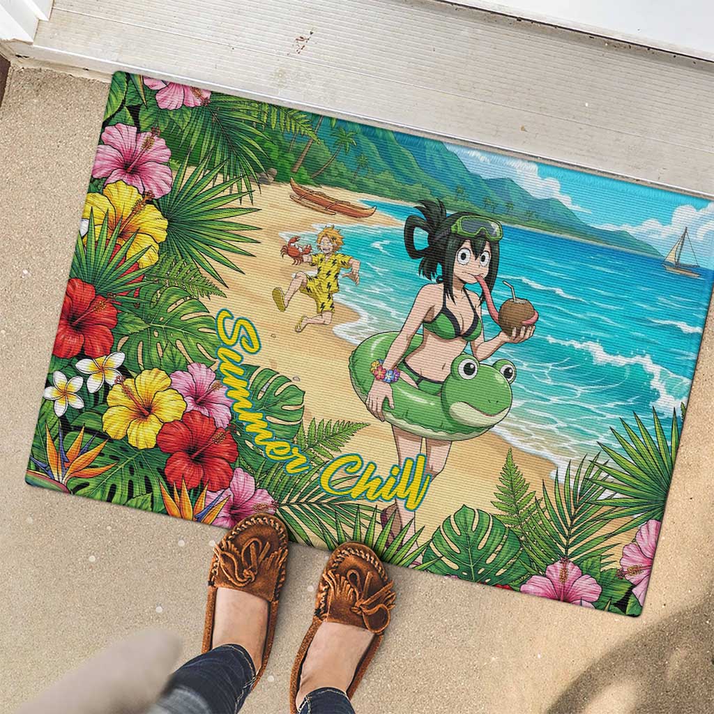 Tsuyu Asui Summer Chill Rubber Doormat Tropical Anime Vacation Art