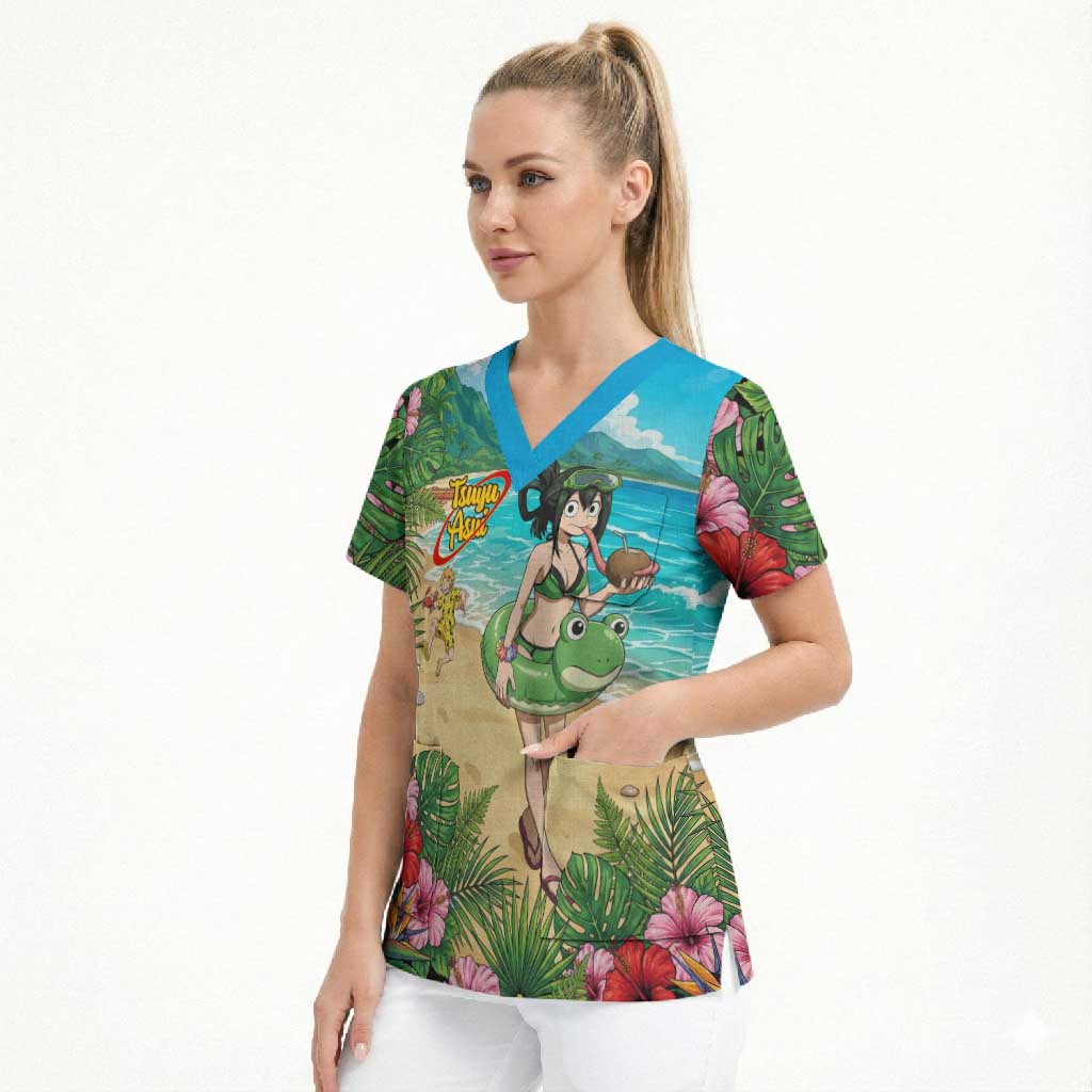 Tsuyu Asui Summer Chill Scrub Top Tropical Anime Vacation Art