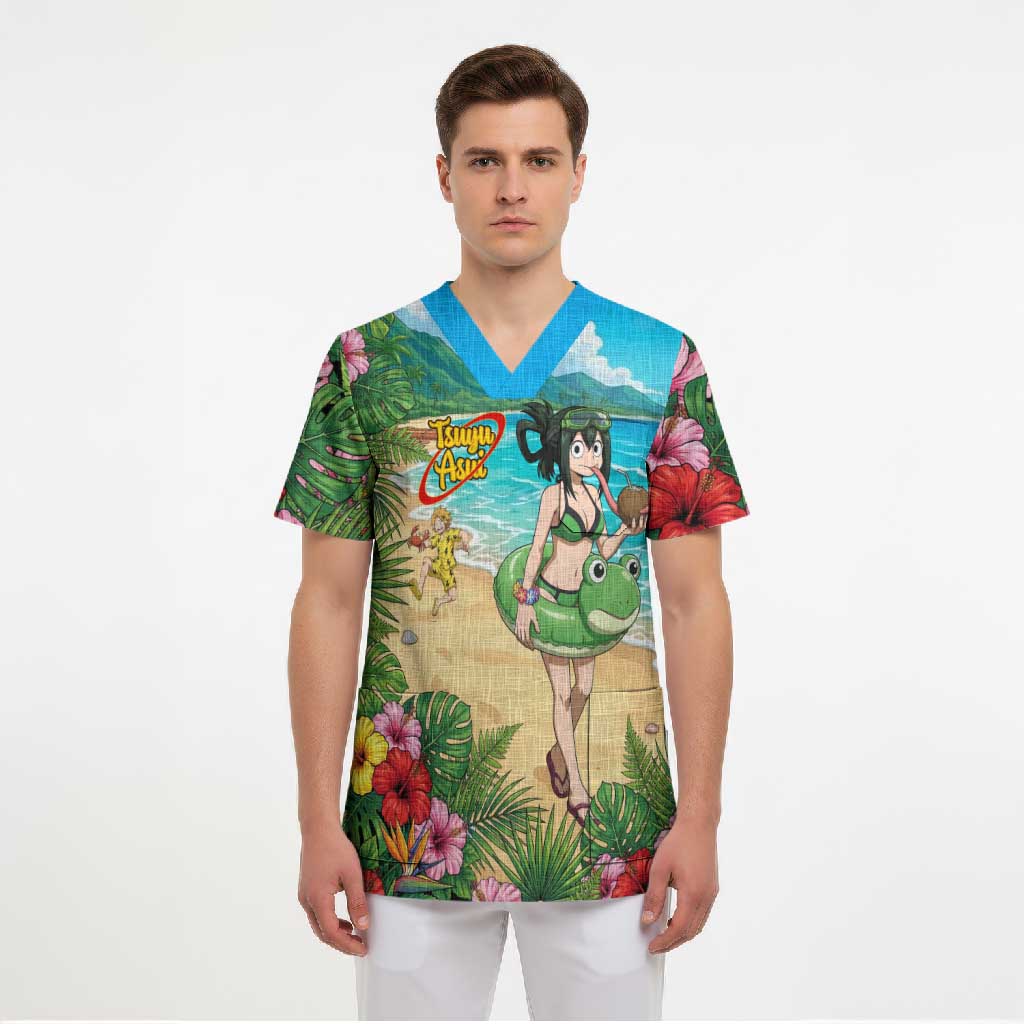 Tsuyu Asui Summer Chill Scrub Top Tropical Anime Vacation Art